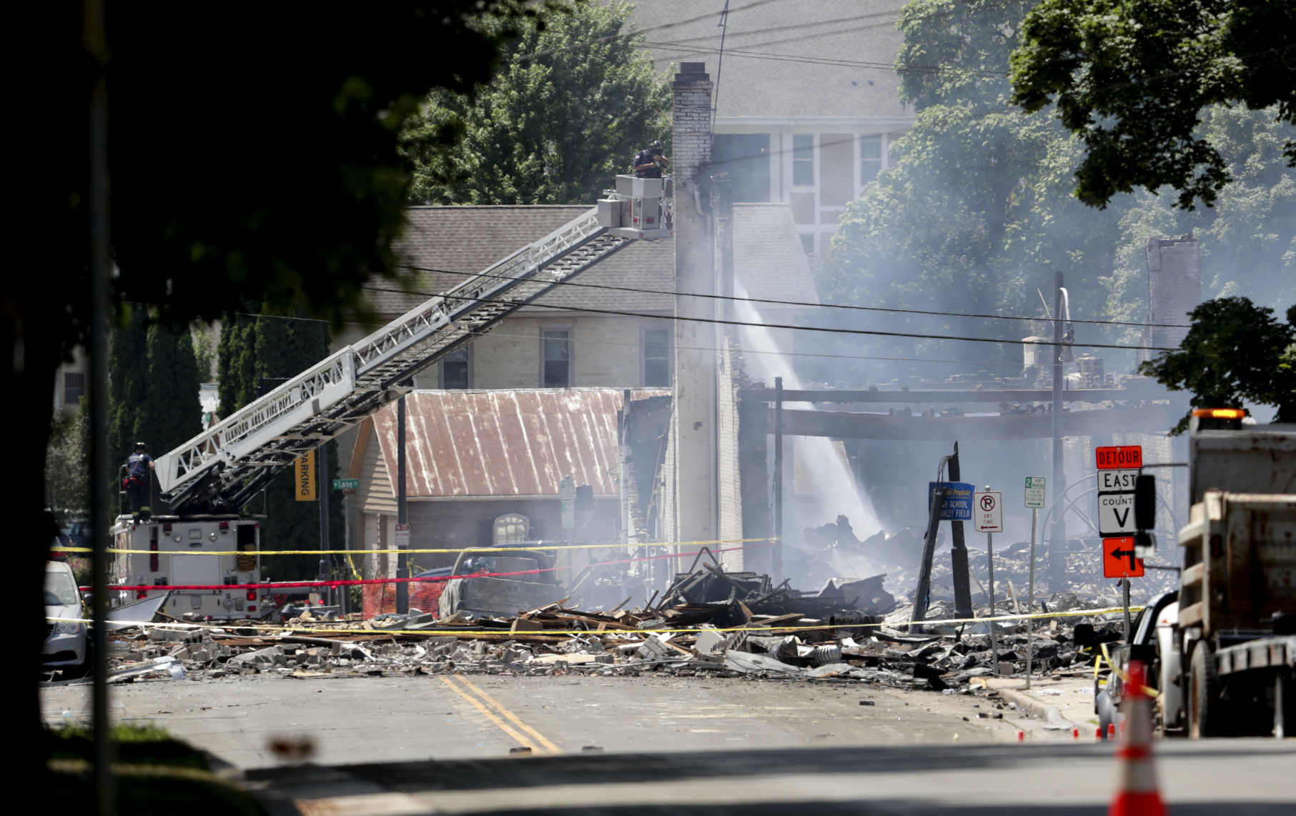 Firefighters remained on the scene Wednesday